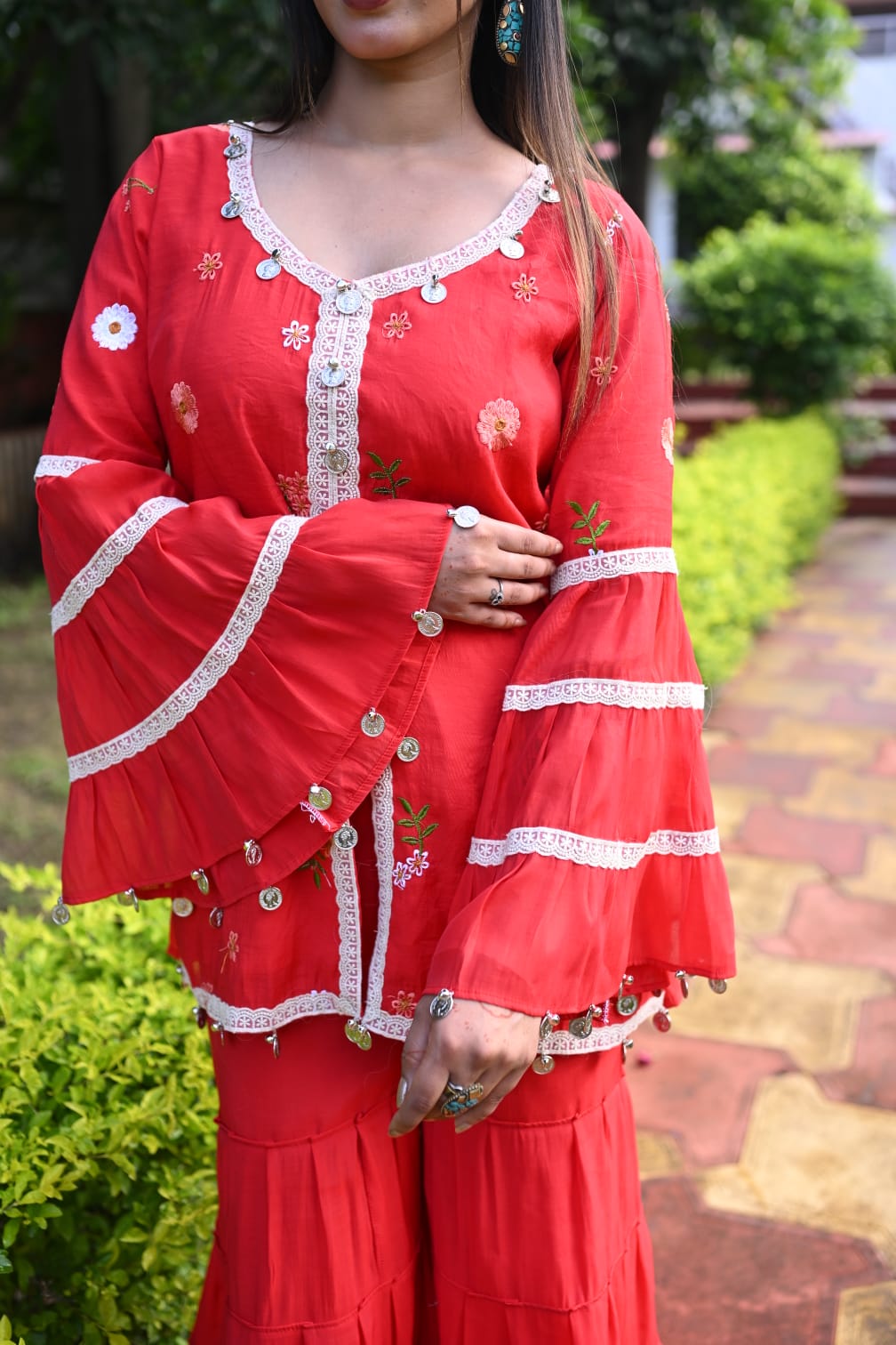 Rakhi Red Garara Set