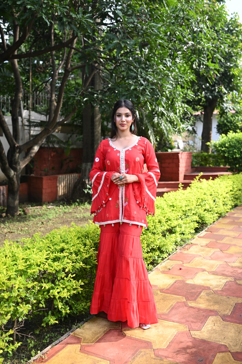 Rakhi Red Garara Set