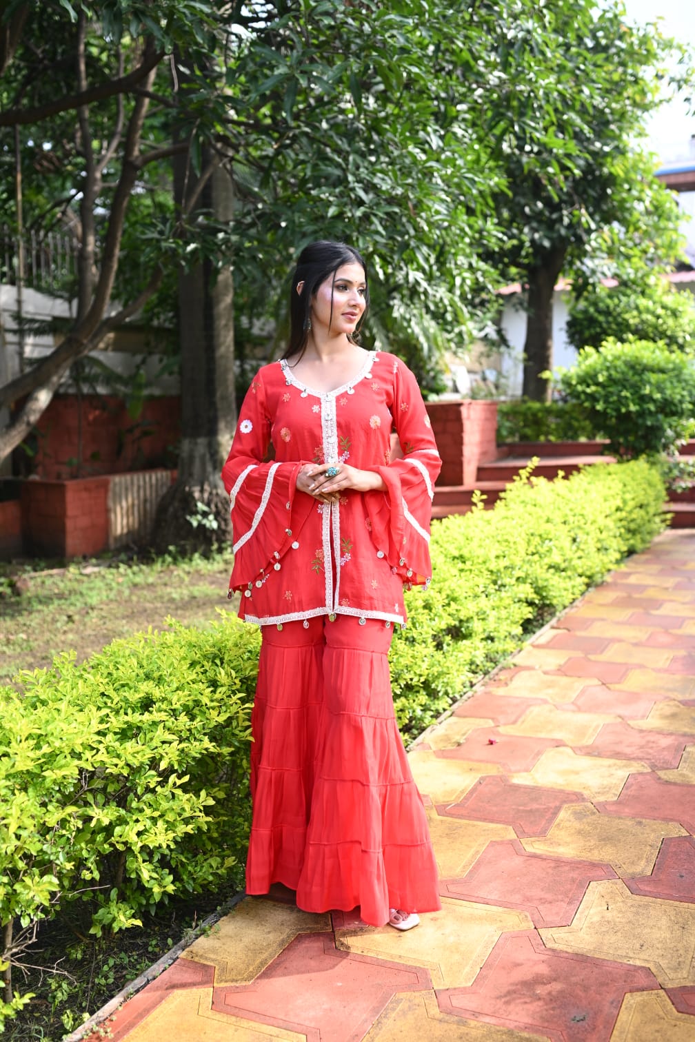 Rakhi Red Garara Set